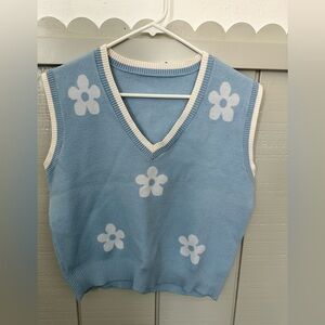 Floral Blue Sleeveless Sweater Vest